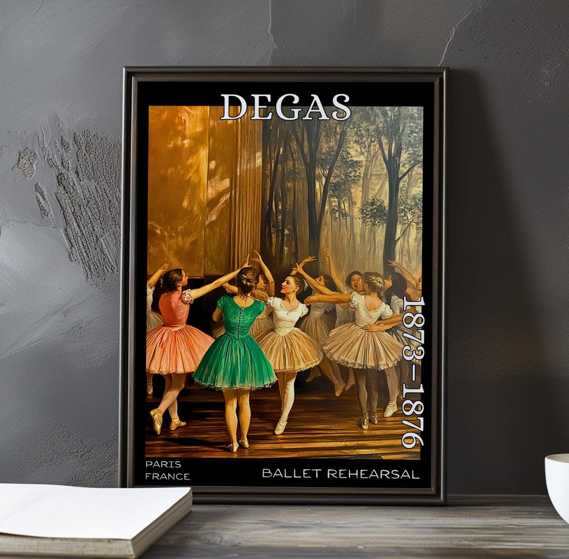 Dancers in Green and Pink Tutus Degas-Style Rehearsal Poster