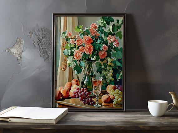 Still Life With Flowers And Fruit Paul Cezanne Inspired Impressionist Art Print French Natural Landscape Poster Impressionism