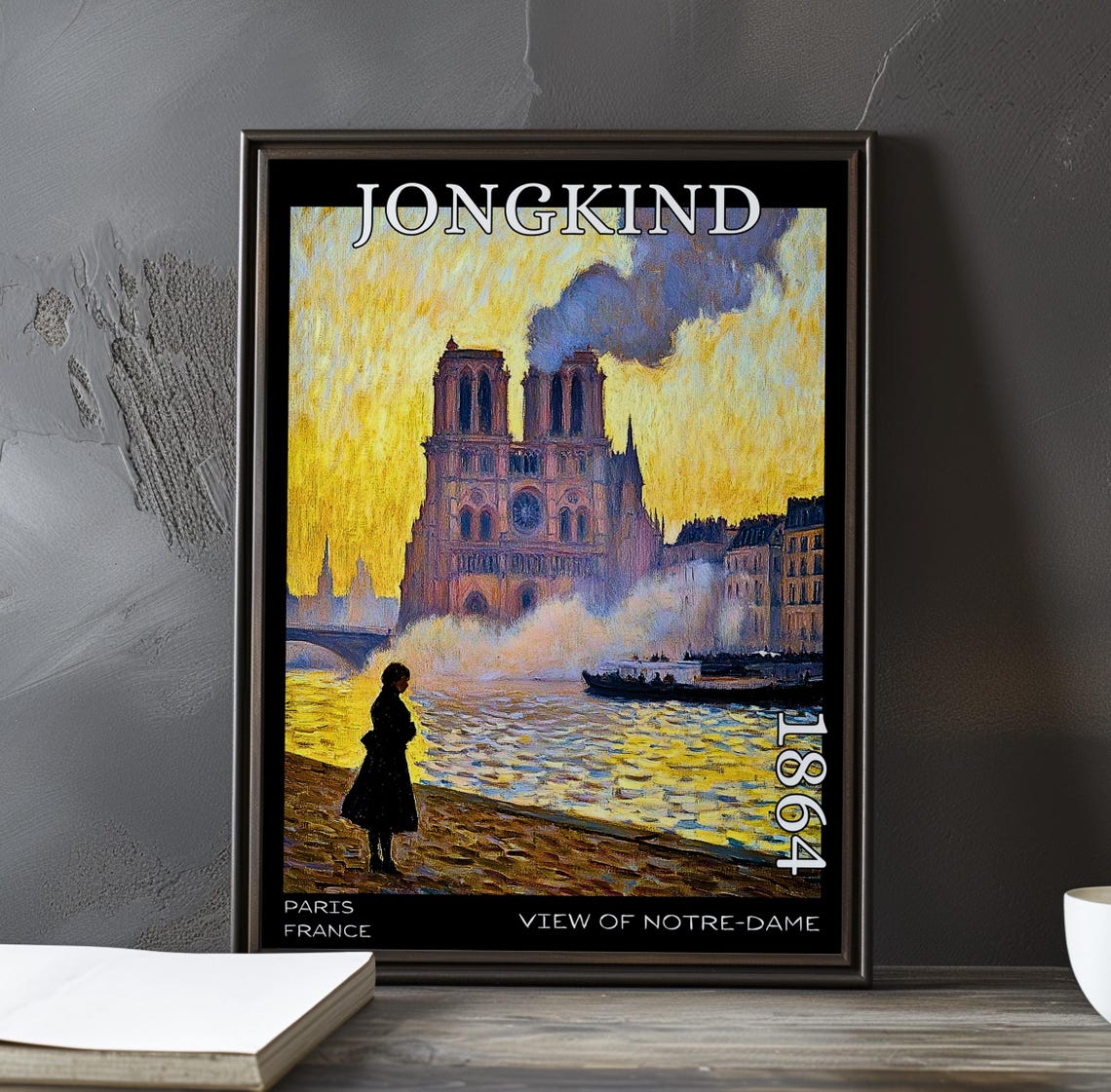Jongkind Notre-Dame at Golden Hour With Figure on the Quay Poster