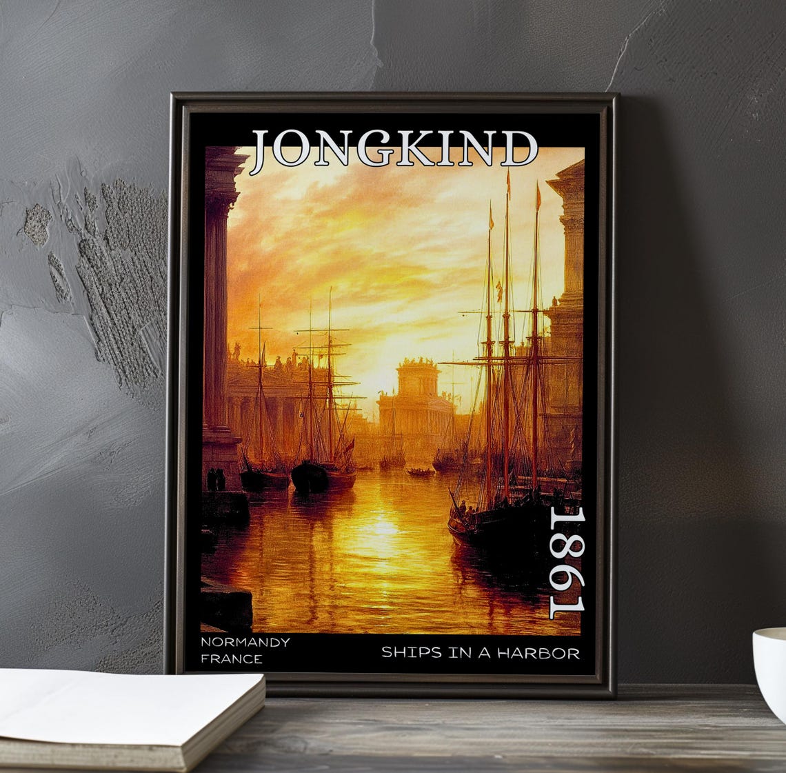 Jongkind Ships in a Harbor Golden Port Between Stone Columns Poster