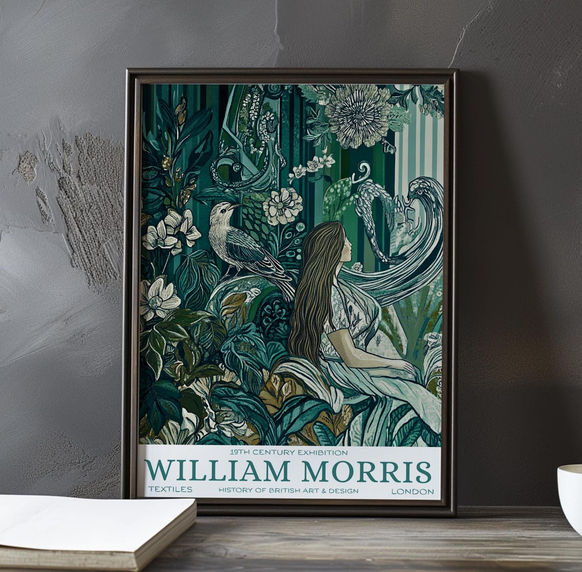 William Morris Woman Profile Green Monochrome Tapestry Poster