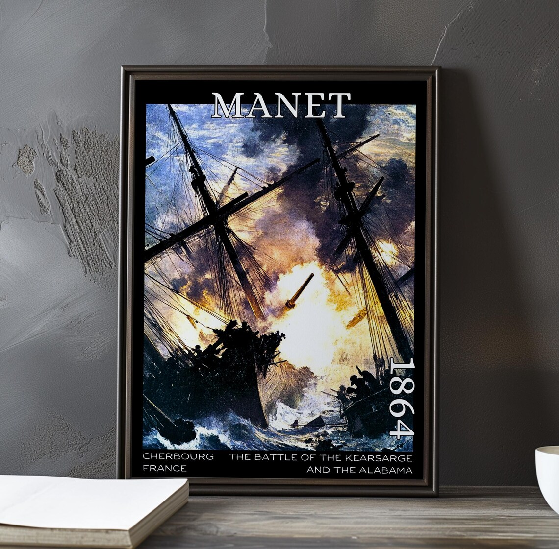 Manet Battle of Kearsarge and Alabama 1864 Silhouette Masts Fire Art Poster