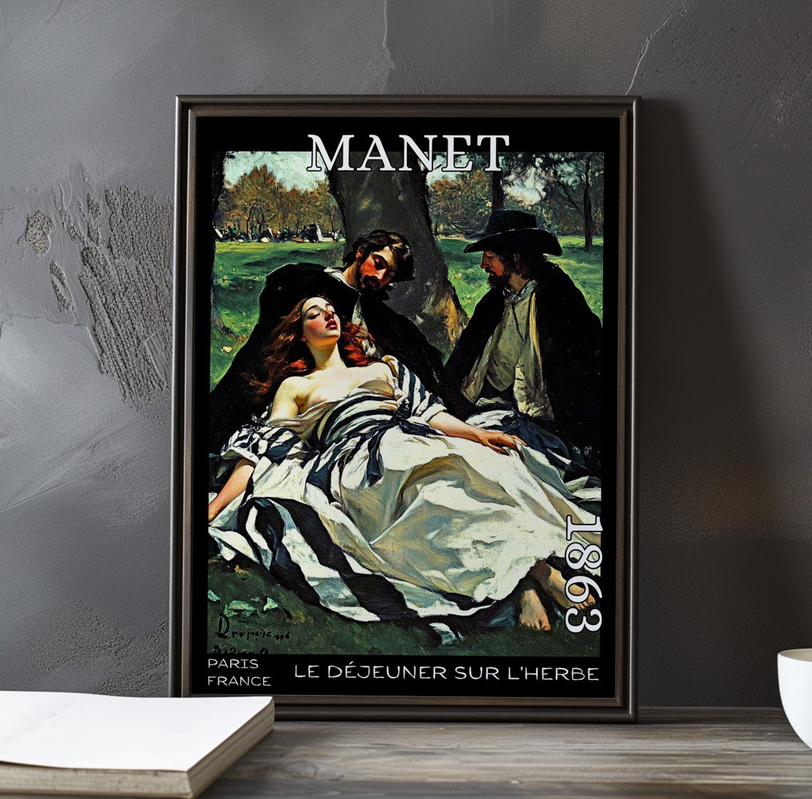 Woman Reclining on the Grass with Two Men Manet-Style Poster