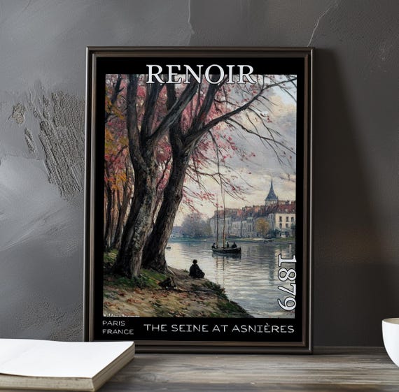 The Seine At Asnires 1879 Pierreauguste Renoir Print Poster Riverside Landscape Painting French Impressionist Boating Wall Art Decor
