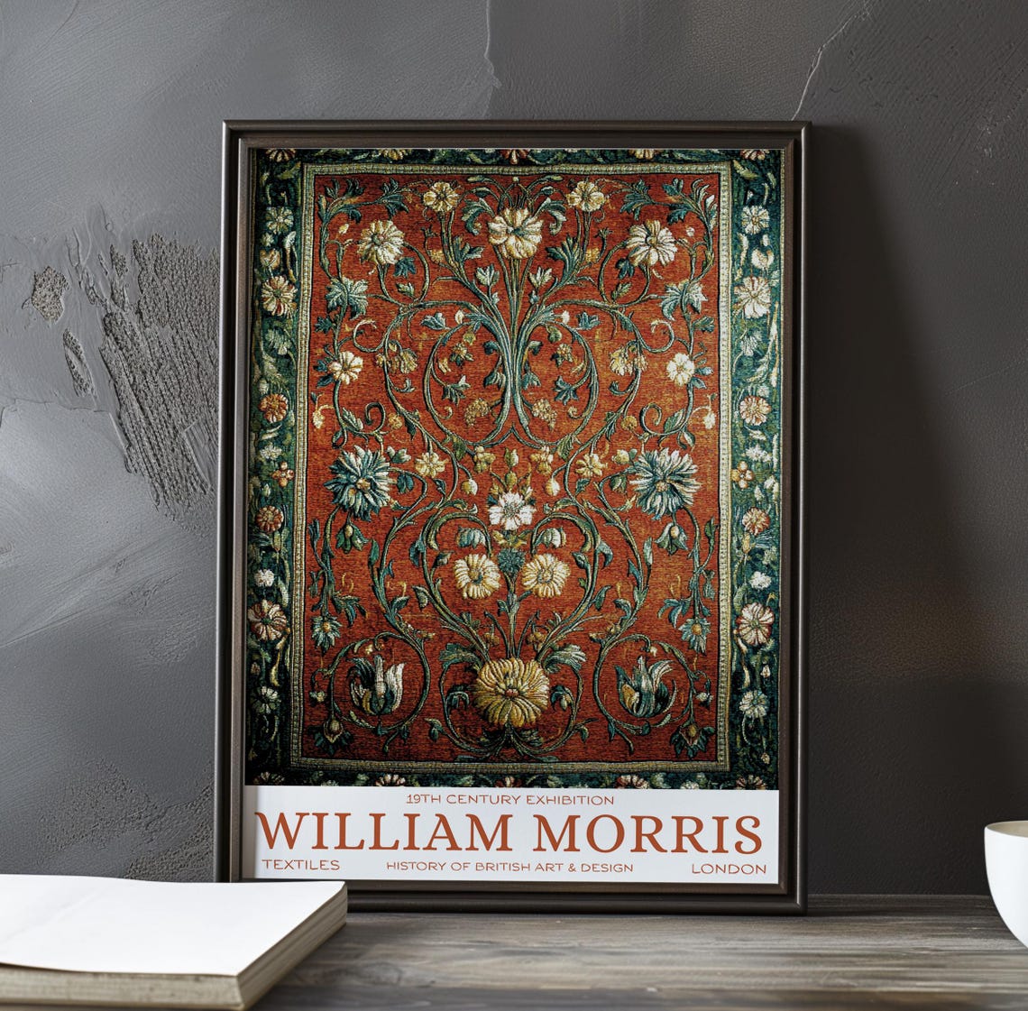 William Morris Terracotta Floral Tapestry Border Exhibition Poster