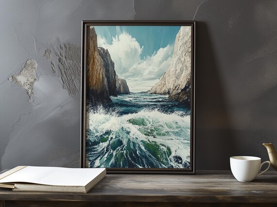 Narrow Sea Channel Between Dark Rocky Cliffs Impressionist Poster