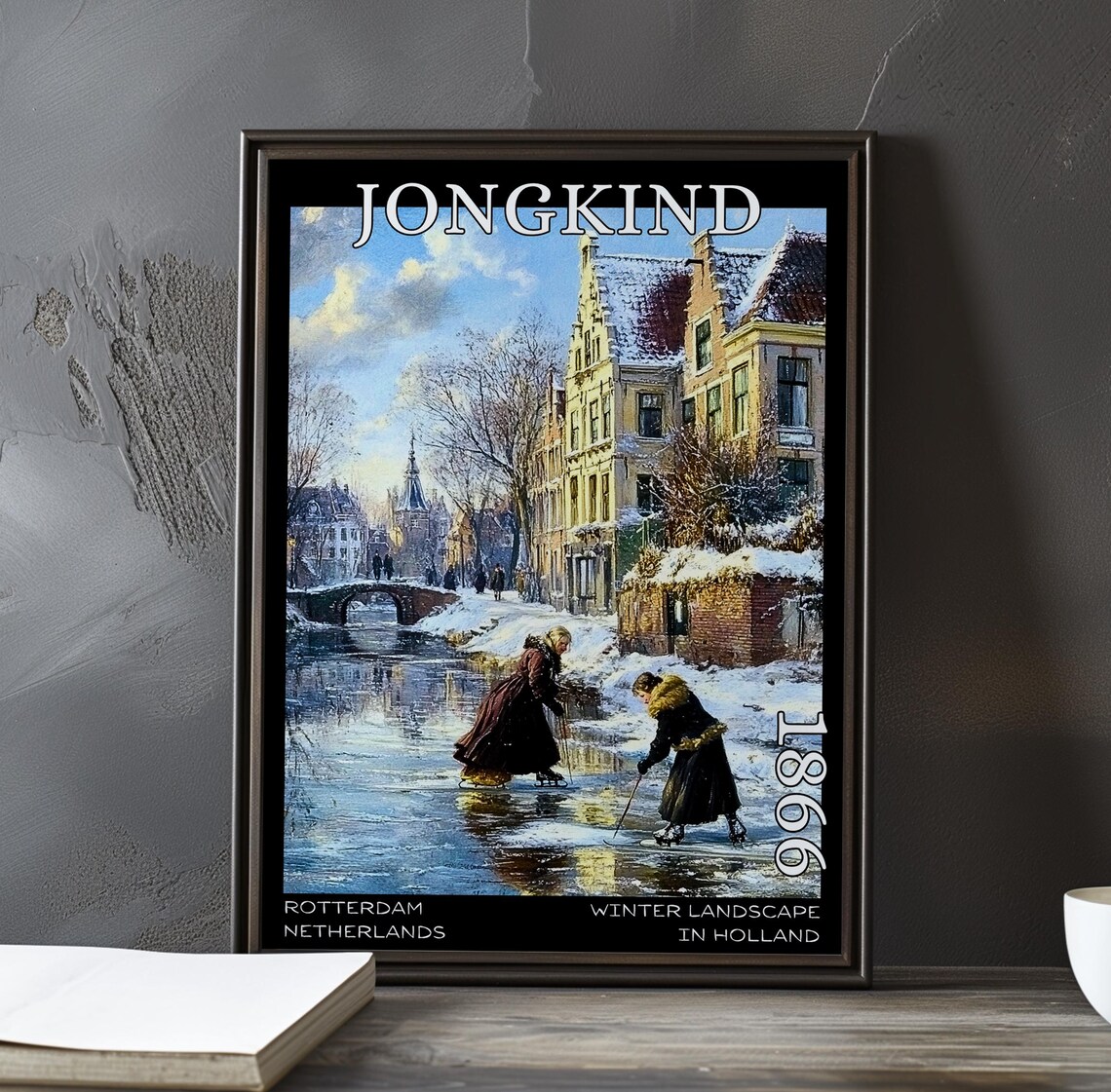 Johan Jongkind Skaters on Frozen Dutch Canal 1866 Winter Poster