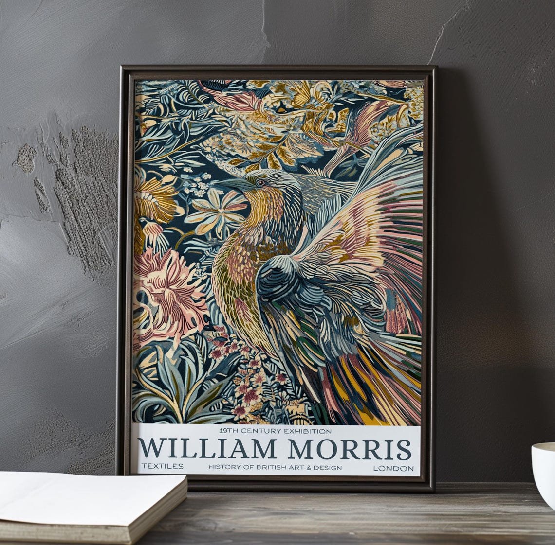 William Morris Peacock Plumage Navy Floral Tapestry Art Poster