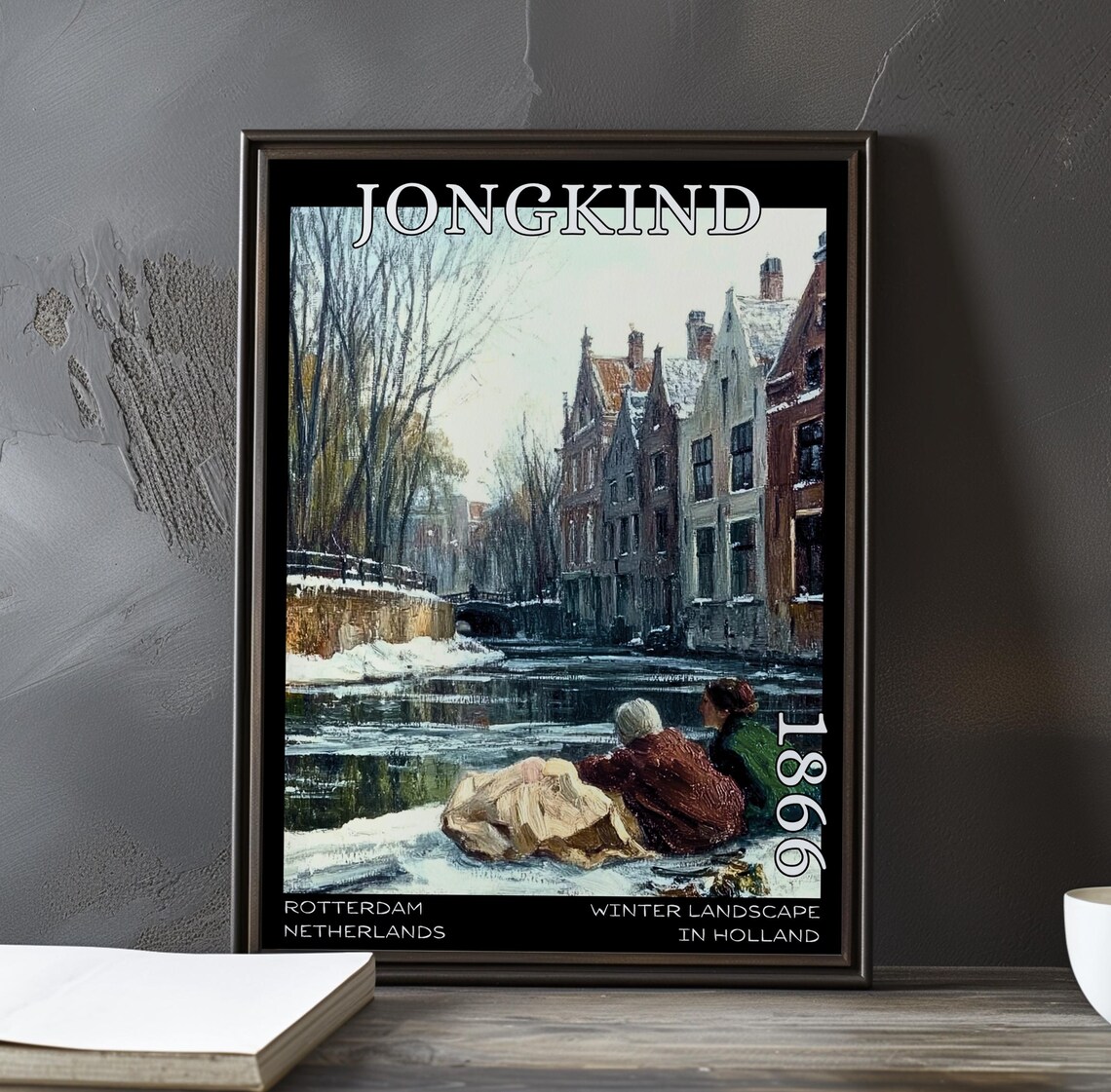 Johan Jongkind Seated Couple by Winter Canal 1866 Snow Poster