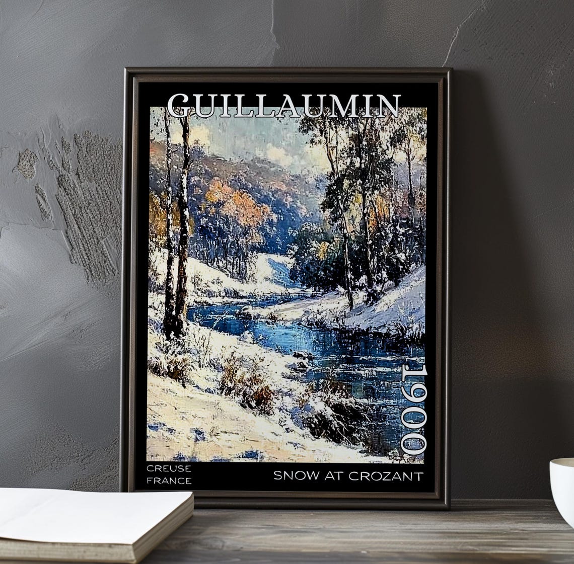 Guillaumin Snow At Crozant Blue River Through Snowy Woods Poster