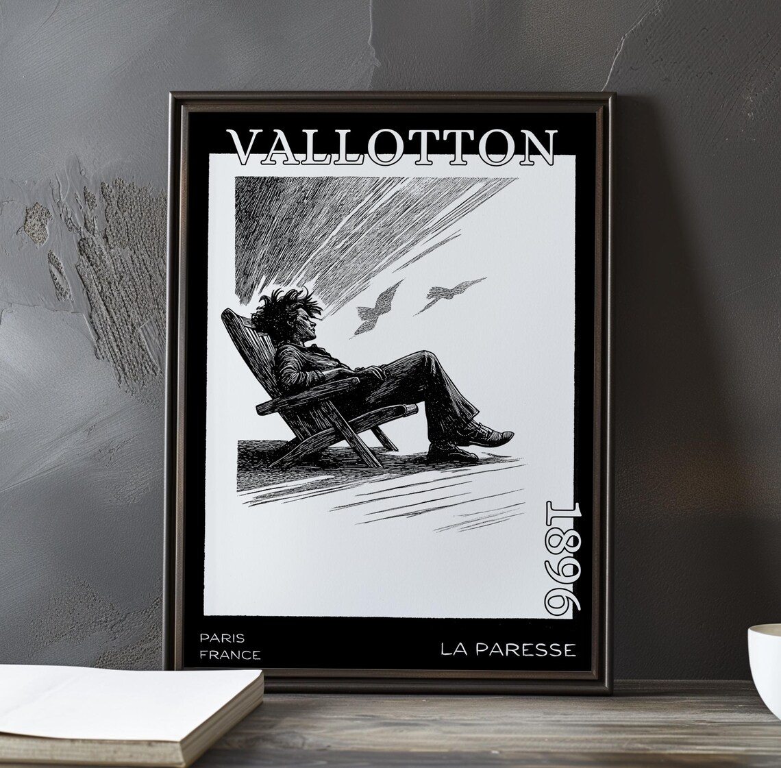 Vallotton La Paresse 1896 Man Resting in Armchair Rain Birds Engraving Poster