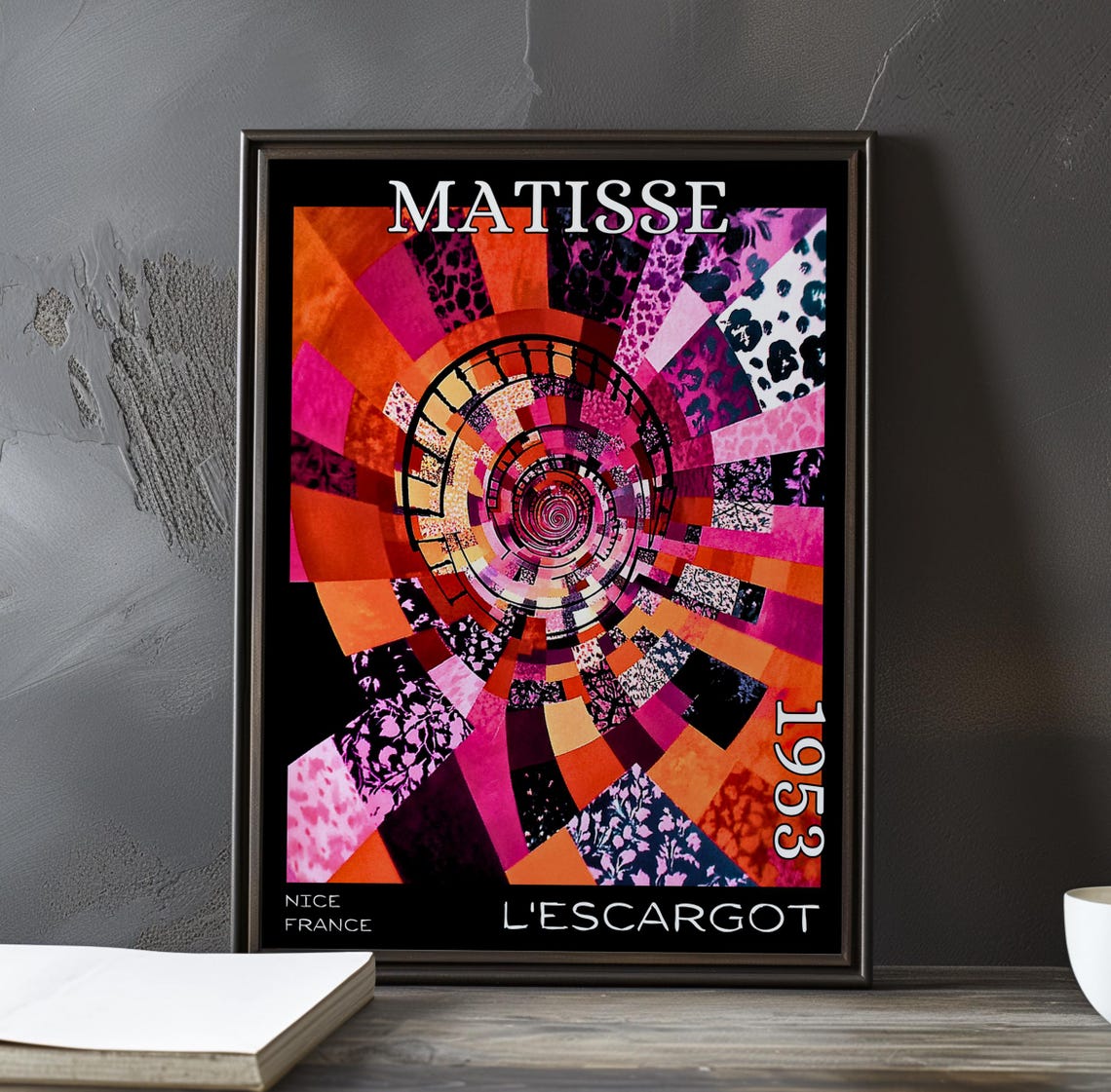 Matisse Lescargot 1953 Rose Red Quilted Patchwork Spiral Poster