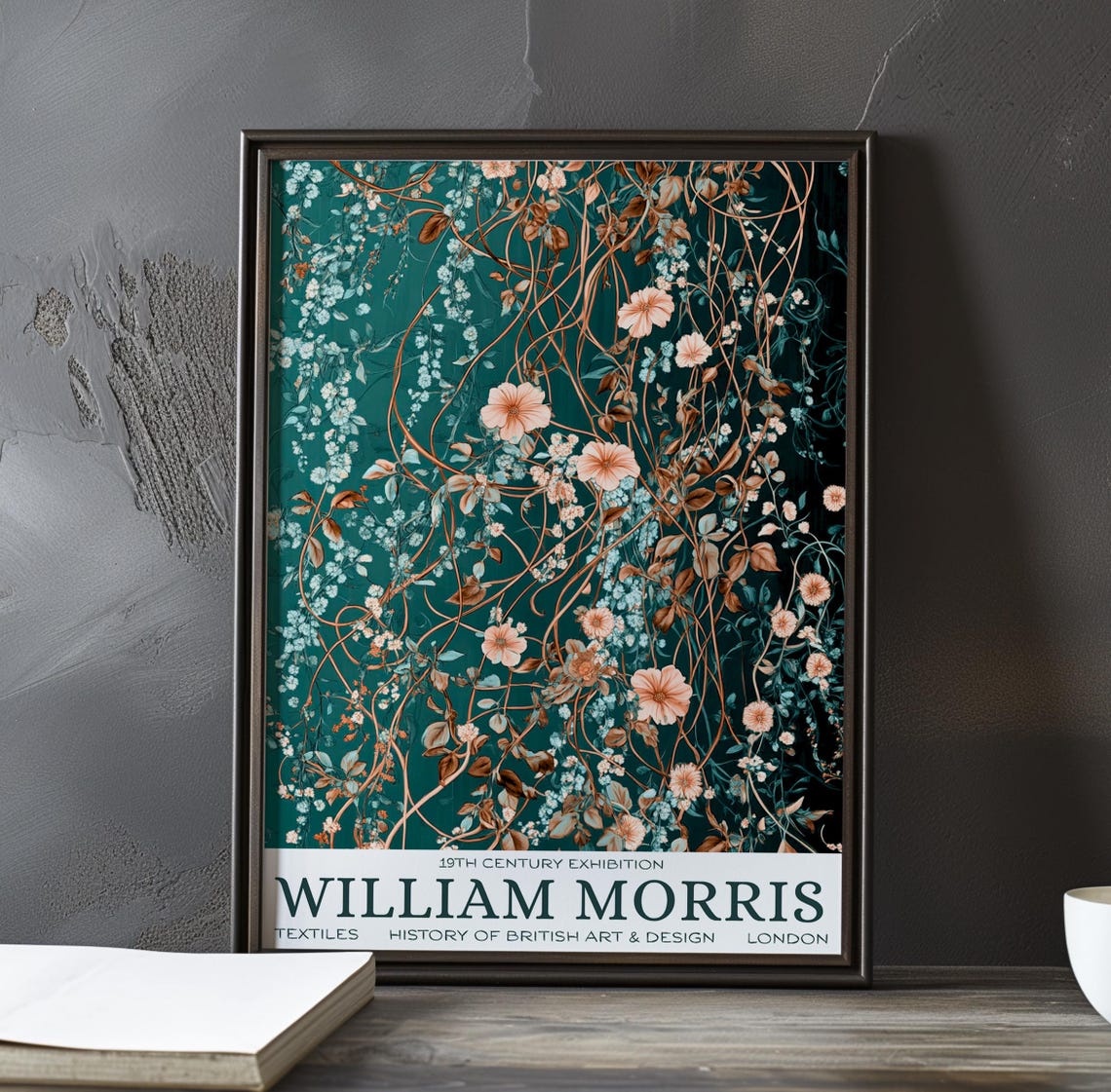 William Morris Teal Floral Vines Exhibition Botanical Art Poster