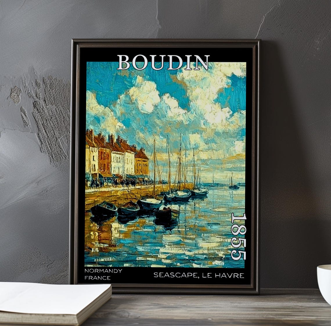 Eugène Boudin Boats Anchored by the Le Havre Waterfront 1855 Poster