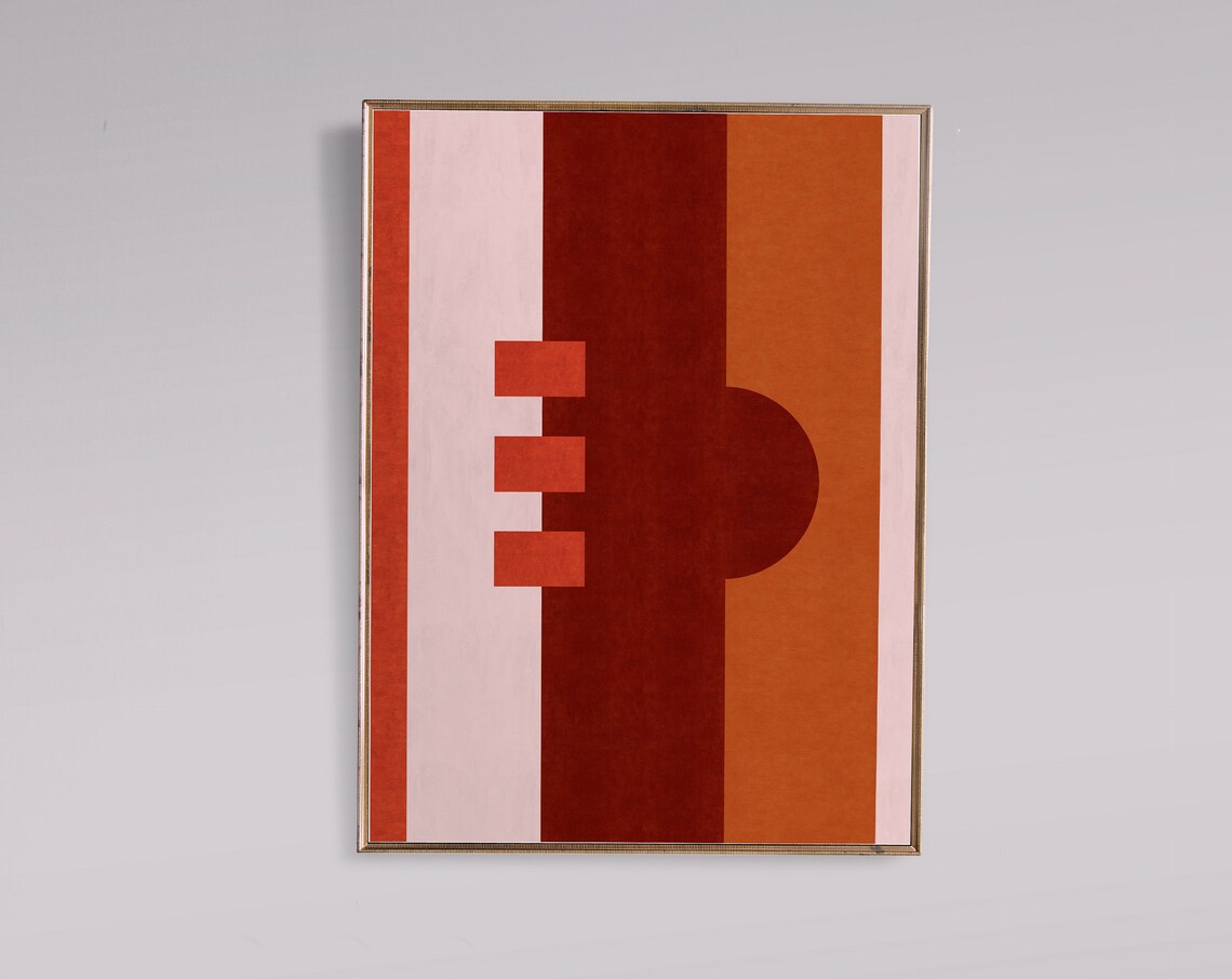 Burgundy Red Orange Colorblock Abstract Geometric Poster - Image 2