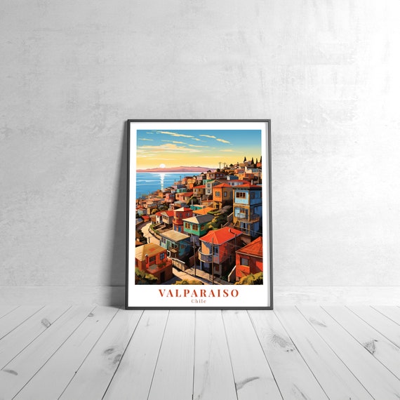 Valparaiso Vintage Travel Poster Retro Chile Art Print Colorful Home Decor Wall Unique Gift