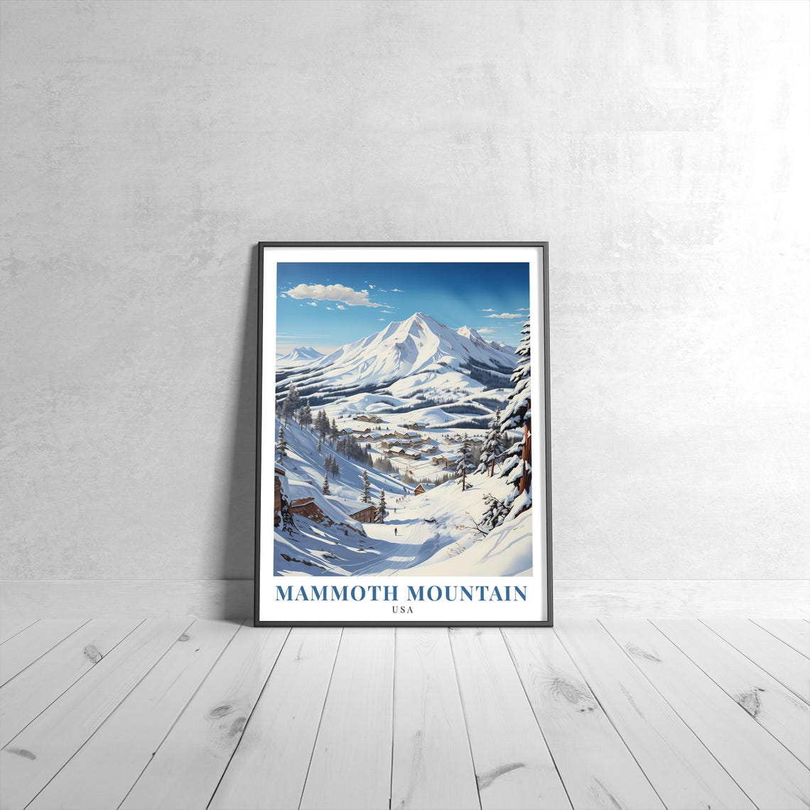 Mammoth Mountain USA Snowy Ski Slopes Vintage Winter Travel Poster
