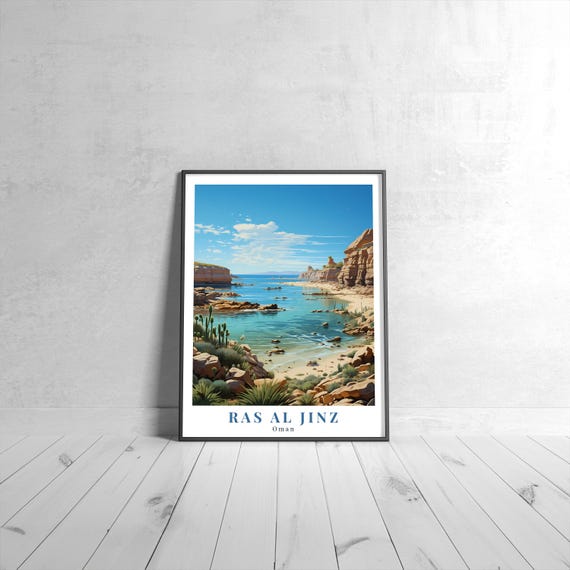 Ras Al Jinz Vintage Travel Poster Retro Oman Art Print Colorful Home Decor Wall Unique Gift