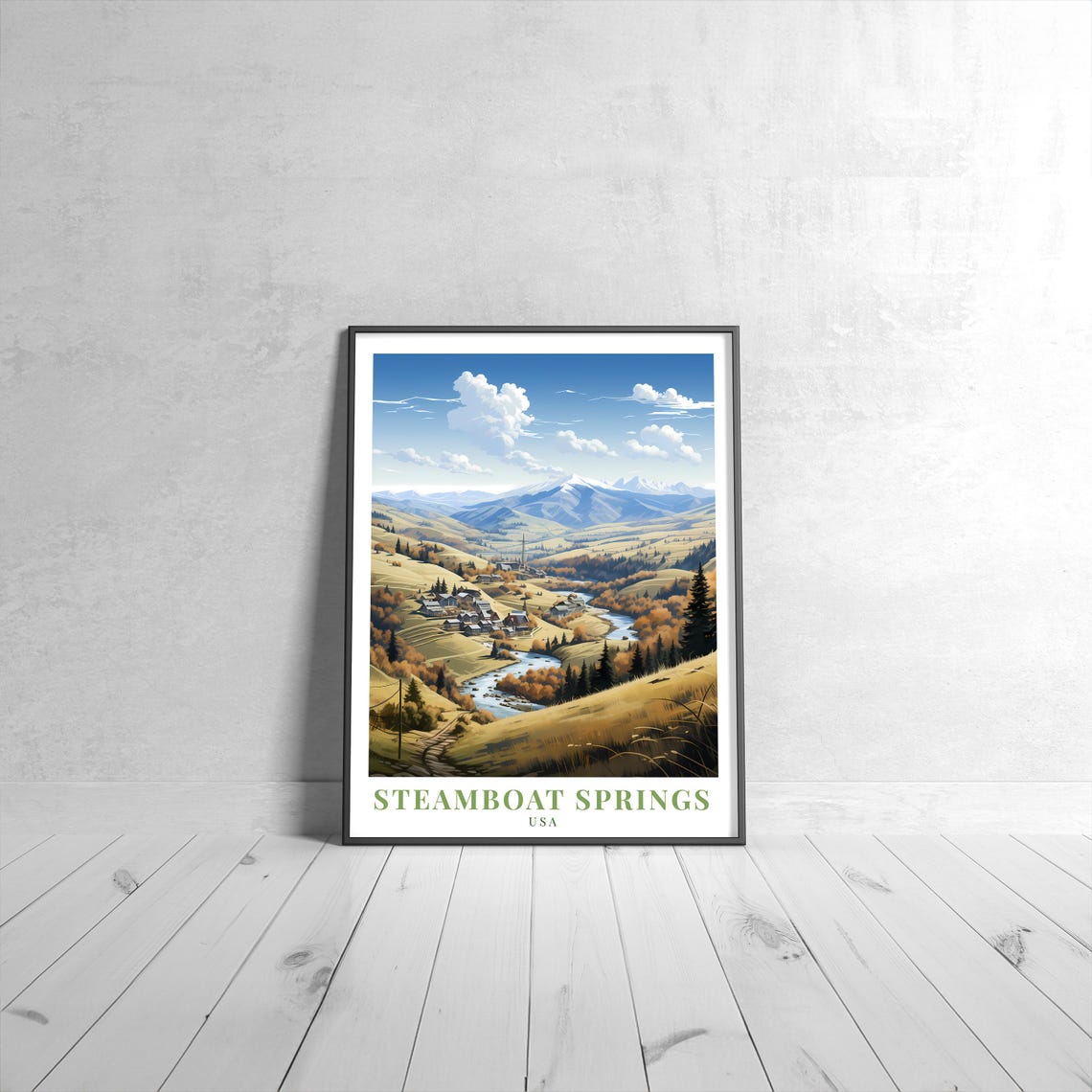 Steamboat Springs USA Autumn Valley River Vintage Travel Poster