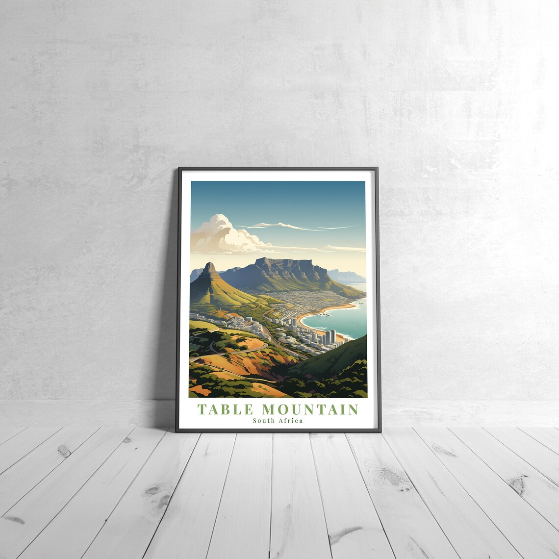 Table Mountain South Africa Vintage Travel Poster Cape Town Bay View