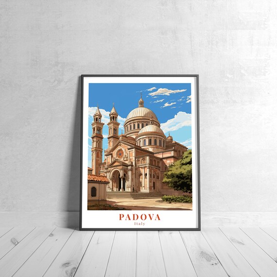 Padova Italy Domed Basilica Twin Towers Vintage Travel Poster