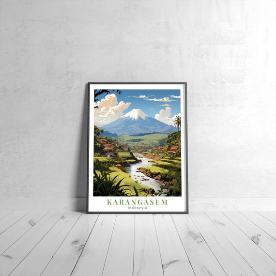 Karangasem Vintage Travel Poster Retro Indonesia Art Print Colorful Home Decor Wall Unique Gift
