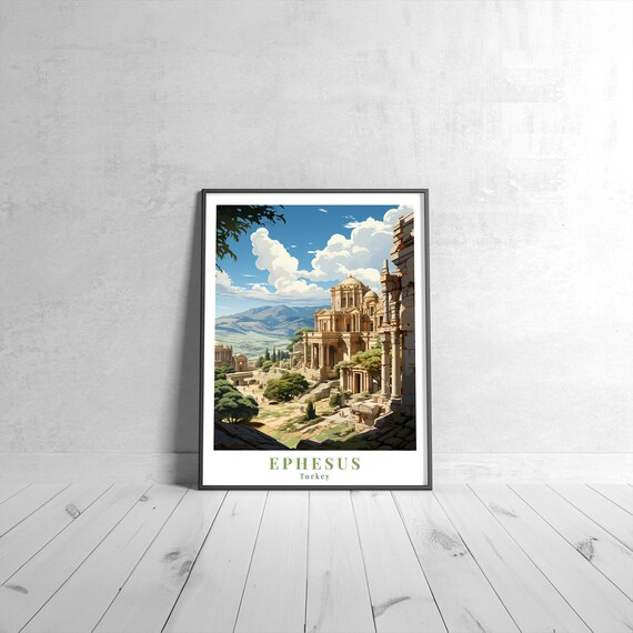 Ephesus Turkey Ancient Ruins Library Celsus History Travel Poster