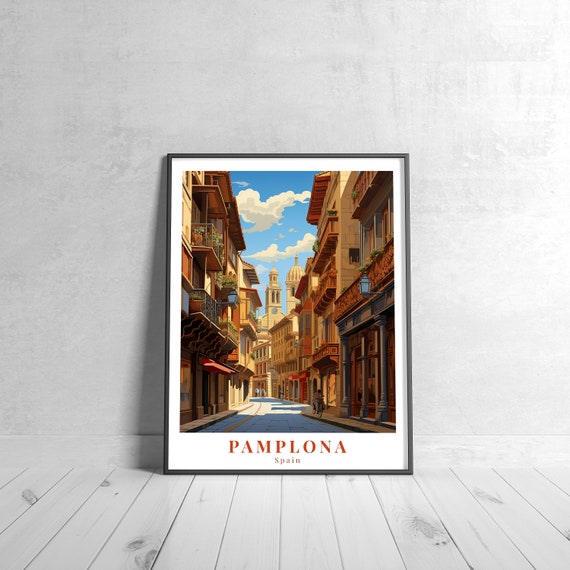 Pamplona Vintage Travel Poster Retro Spain Art Print Colorful Home Decor Wall Unique Gift