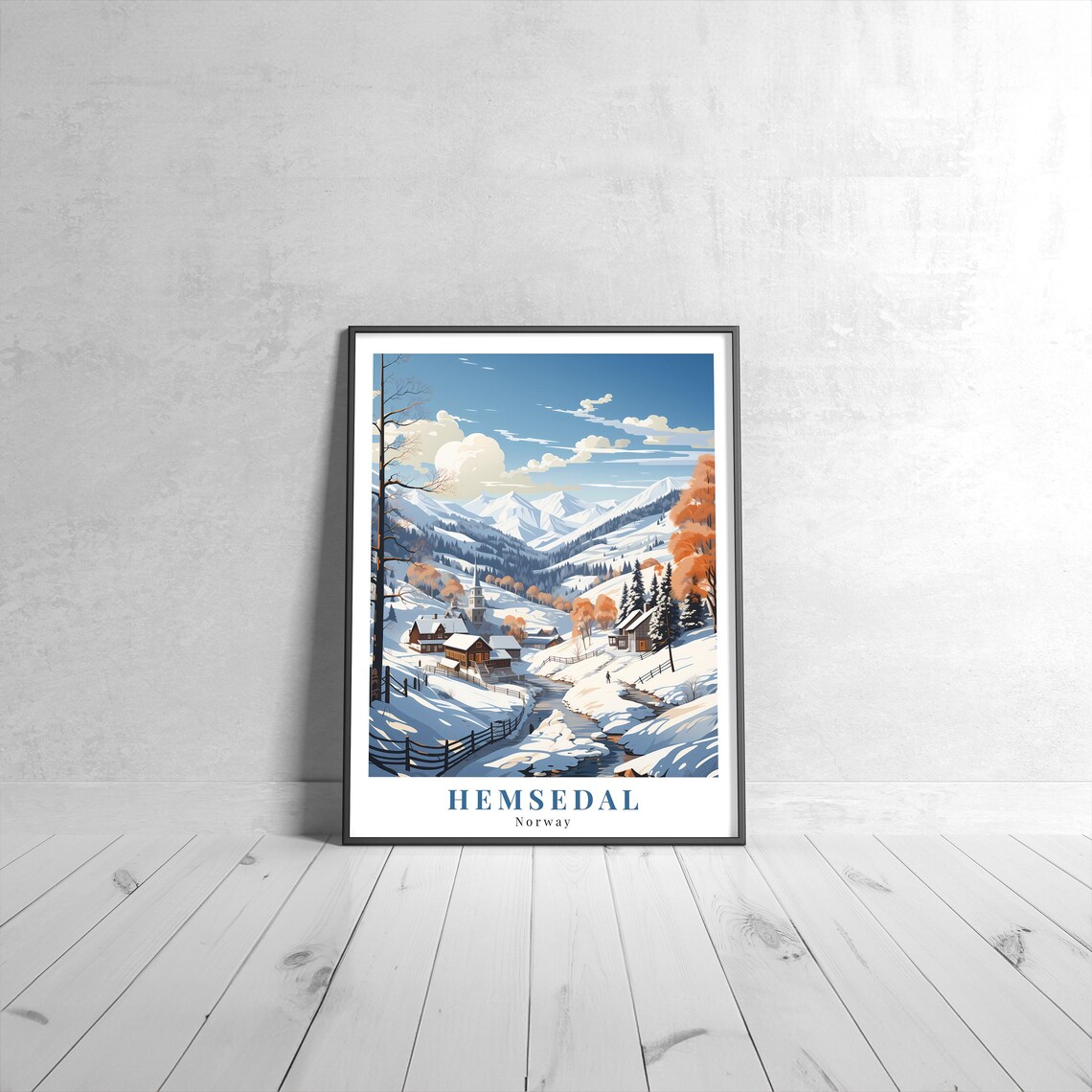 Hemsedal Vintage Travel Poster, Retro Norway