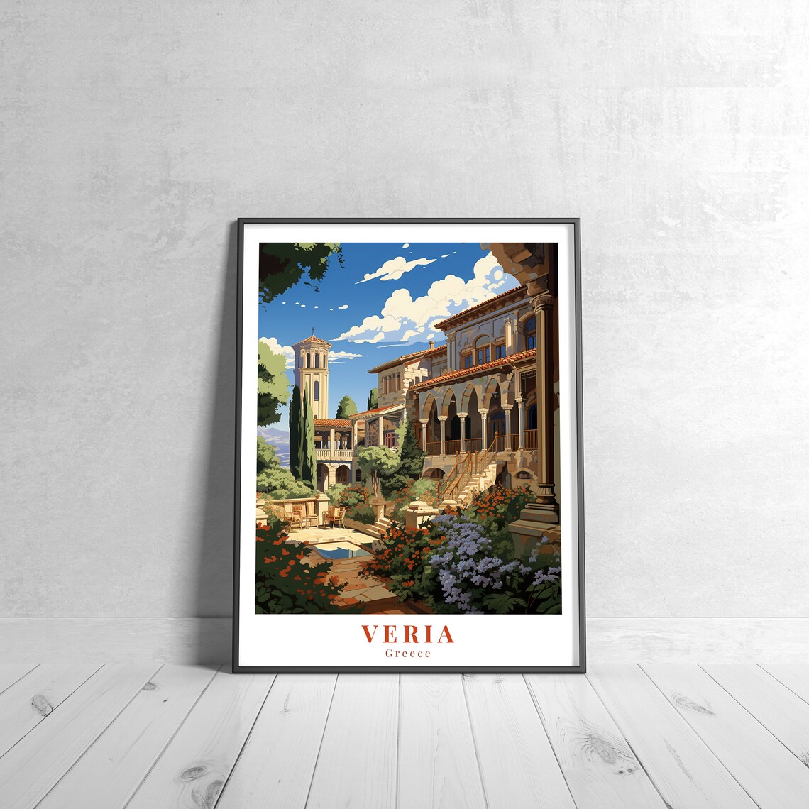 Veria Vintage Travel Poster, Retro Greece