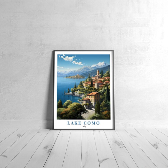 Lake Como Italy Bellagio Village Mountain Vintage Travel Poster Art