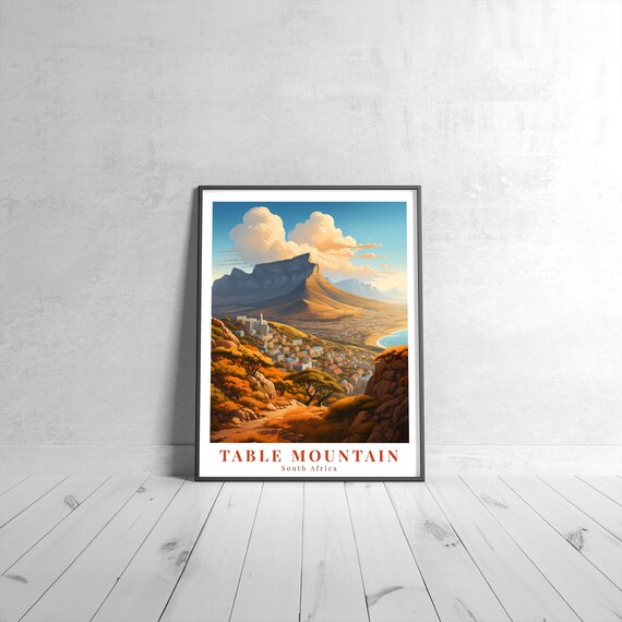 Table Mountain Vintage Travel Poster Retro South Africa Cape Town Decor
