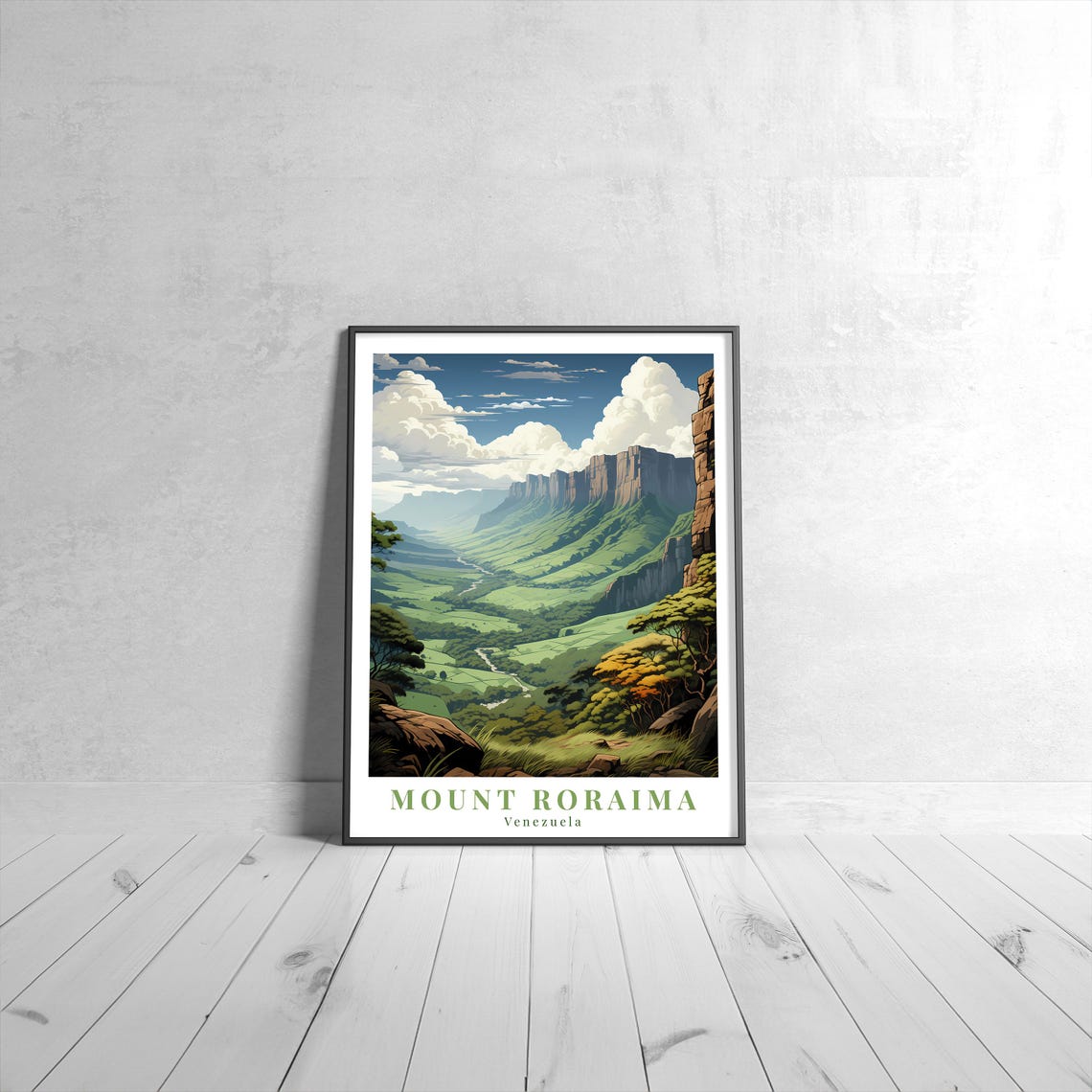 Mount Roraima Venezuela Tepui Cliffs Green Valley Travel Poster