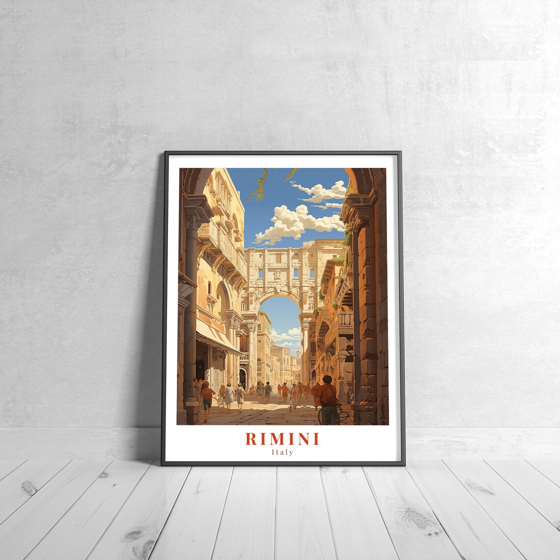 Rimini Italy Vintage Travel Poster of the Arch of Augustus at Sunset