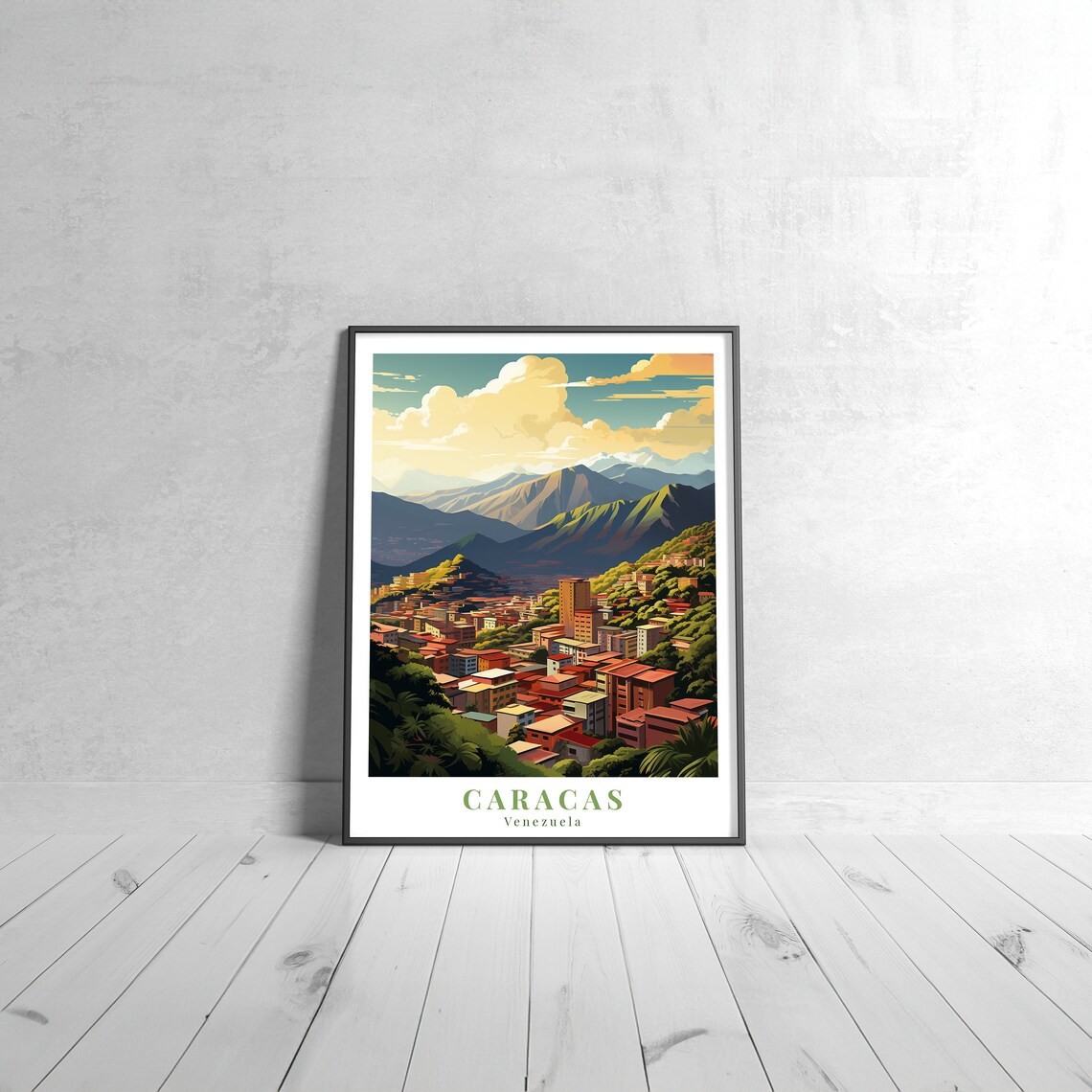 Caracas Venezuela Mountain City Sunset Vintage Travel Poster