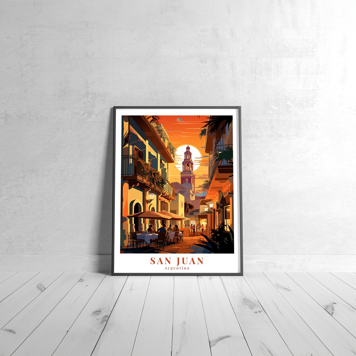 San Juan Argentina Vintage Travel Poster With Sunset Street And Church