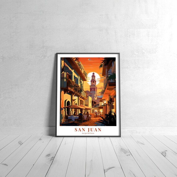 San Juan Argentina Vintage Travel Poster With Sunset Street And Church