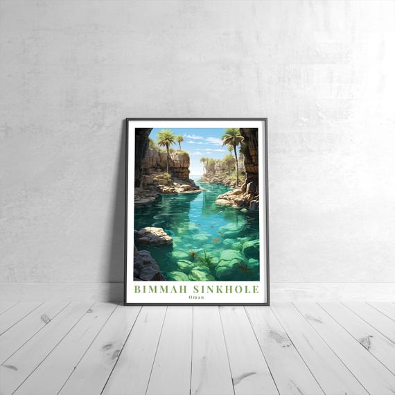 Bimmah Sinkhole Vintage Travel Poster Retro Oman Art Print Colorful Home Decor Wall Unique Gift