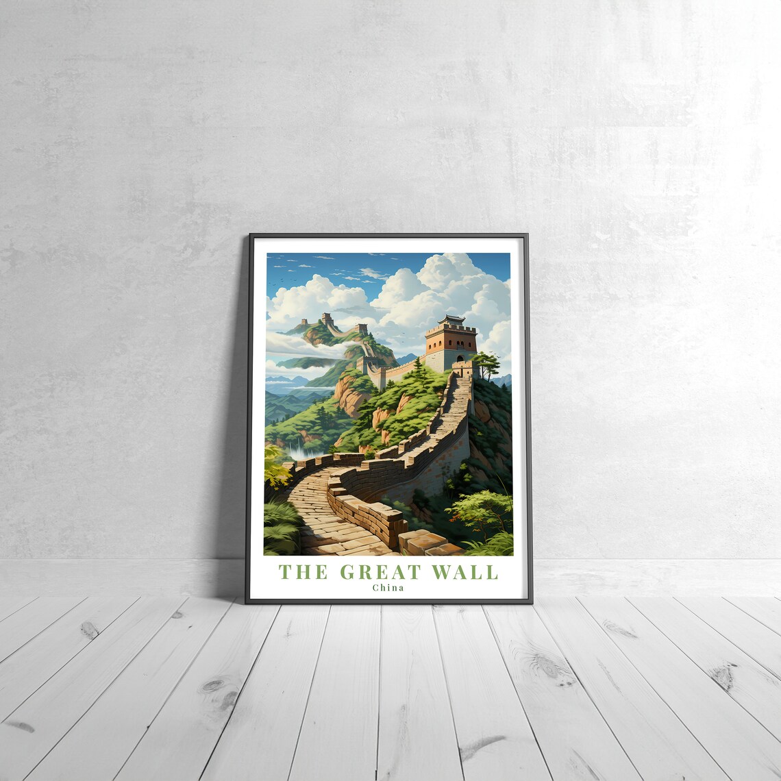 The Great Wall of China Vintage Travel Poster Watchtower Mountain View