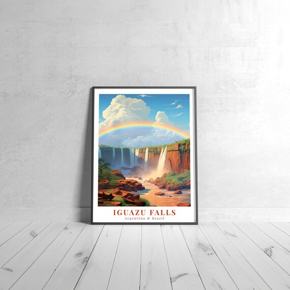Iguazu Falls Argentina Brazil Rainbow Vintage Travel Poster Artwork