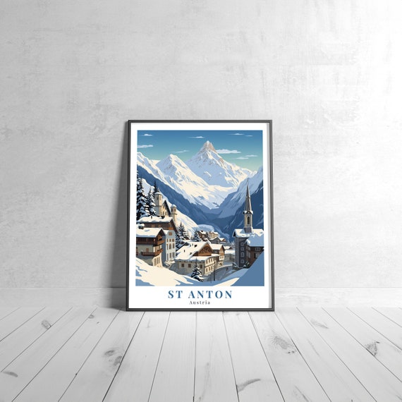 St Anton Vintage Travel Poster Retro Austria Art Print Colorful Home Decor Wall Unique Gift
