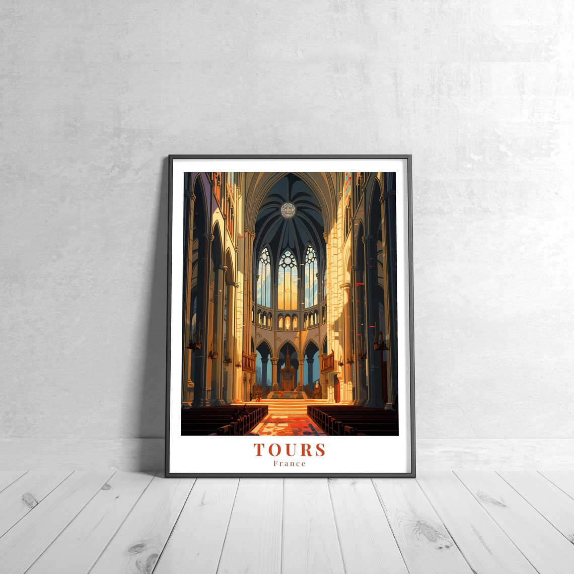 Tours France Gothic Cathedral Interior Vintage Travel Poster