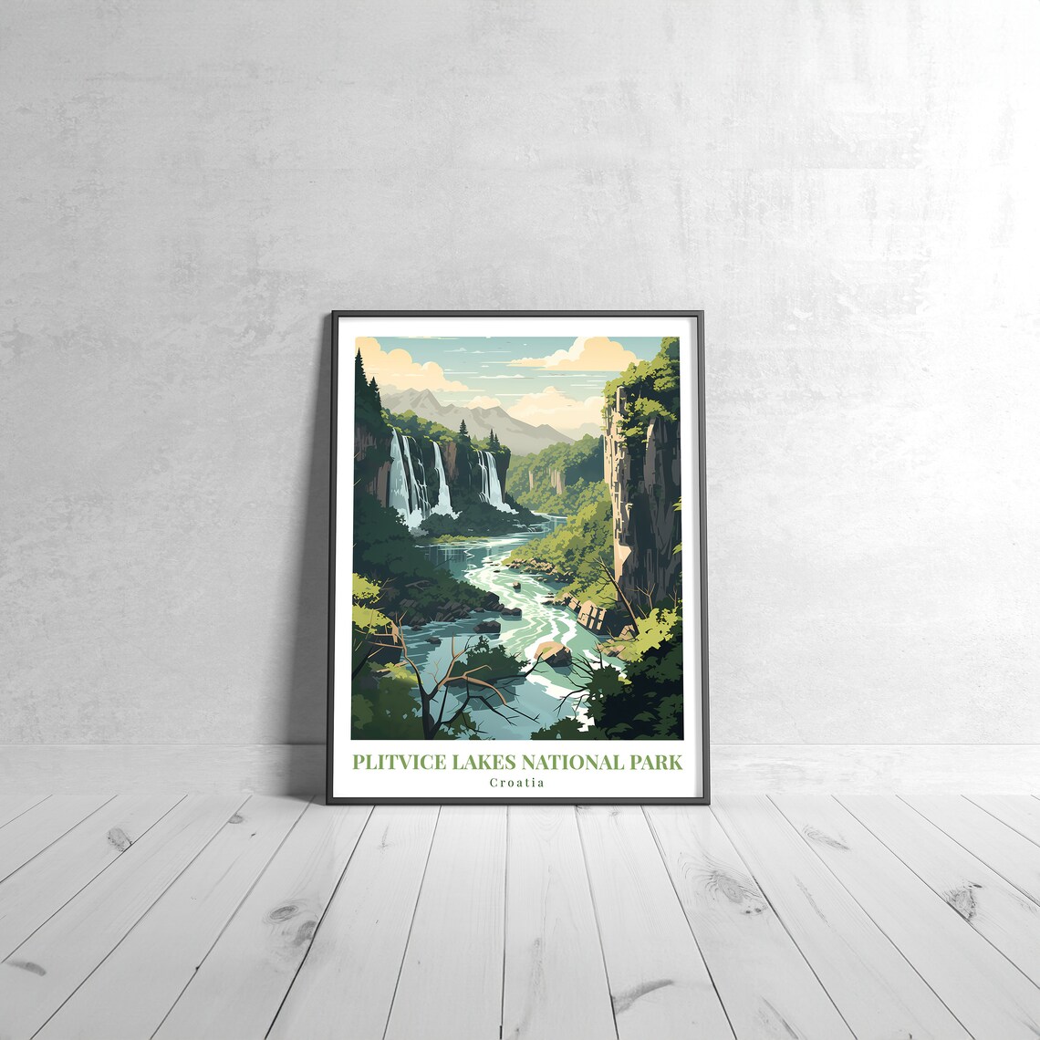 Plitvice Lakes National Park Croatia Travel Poster Waterfalls River Art
