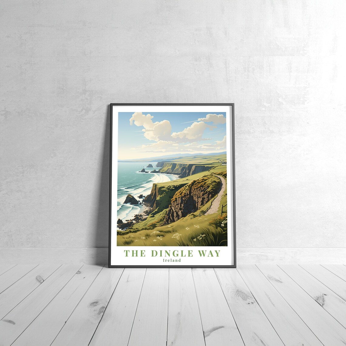 The Dingle Way Ireland Vintage Travel Poster Dramatic Cliffs Coast Hike