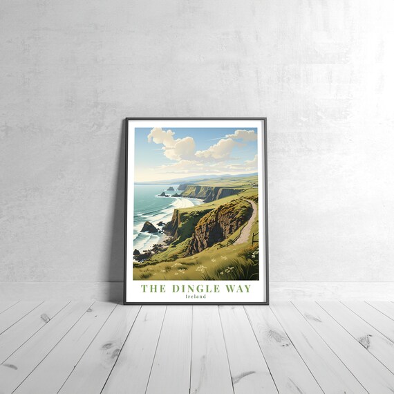The Dingle Way Ireland Vintage Travel Poster Dramatic Cliffs Coast Hike