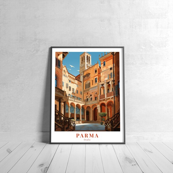 Parma Italy Historic Courtyard Arches Warm Travel Style Poster