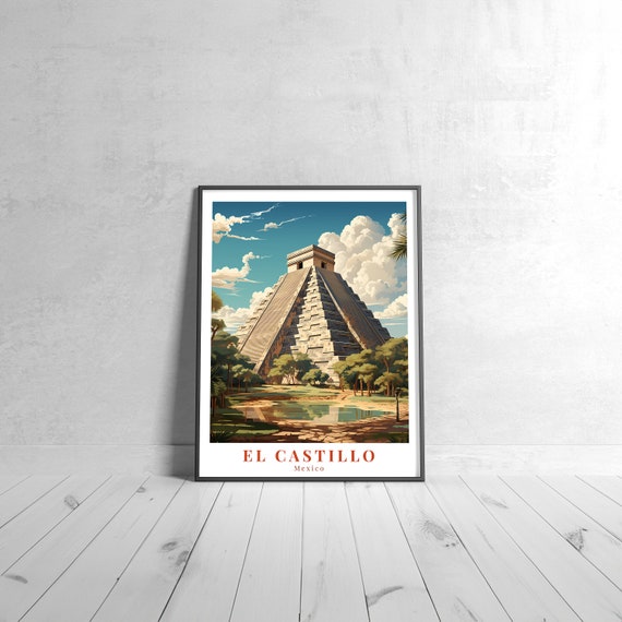 El Castillo Vintage Travel Poster Retro Mexico Art Print Colorful Home Decor Wall Unique Gift