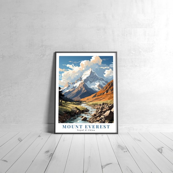 Mount Everest Vintage Travel Poster Retro Nepal China Art Print Colorful Home Decor Wall Unique Gift