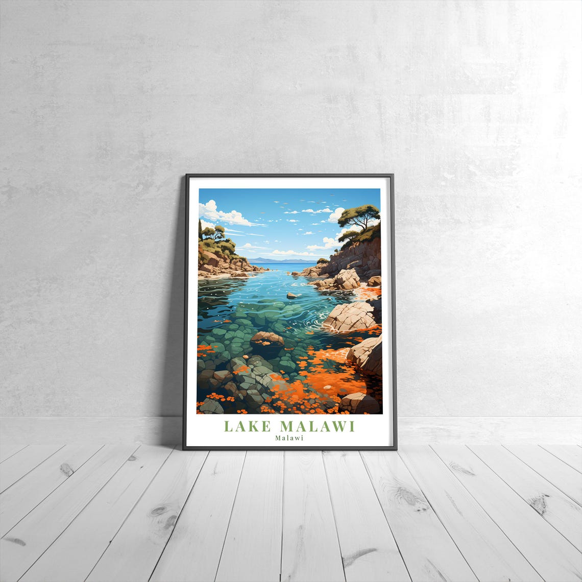 Lake Malawi Crystal Turquoise Cove Rocks Travel Style Poster