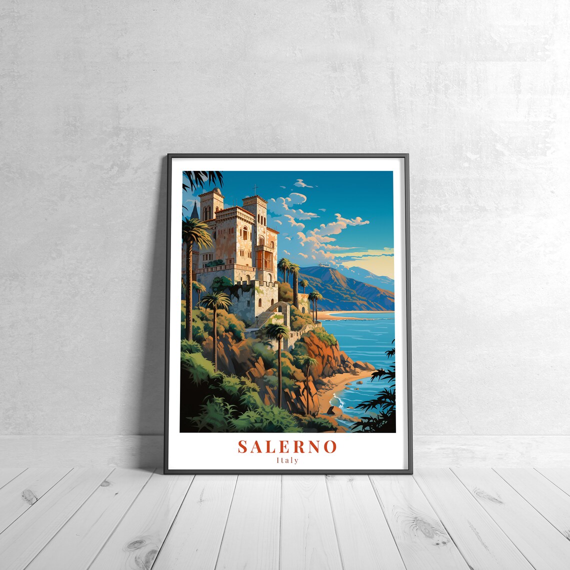 Salerno Vintage Travel Poster, Italy Wall Art Print